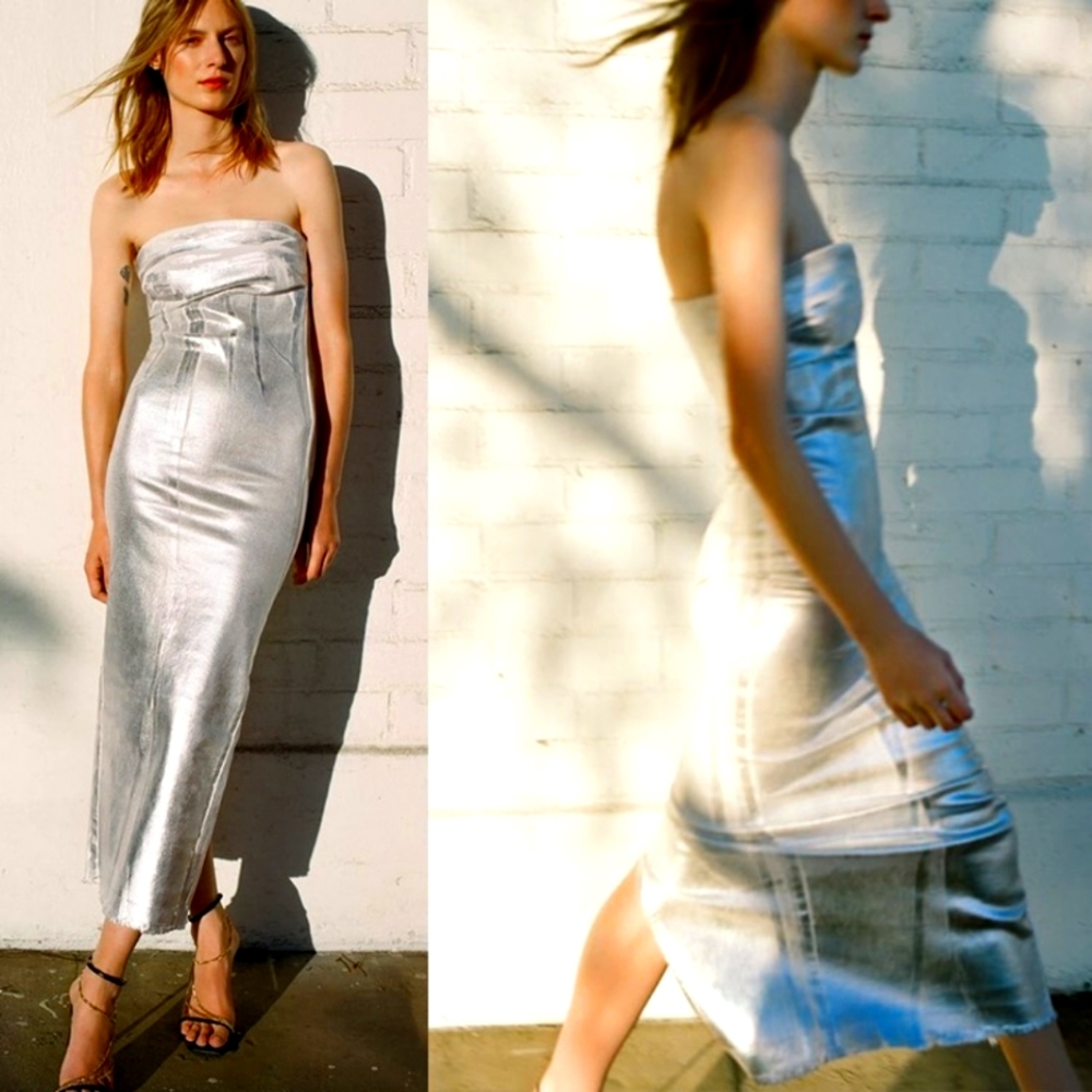 NWTs zara metallic silver dress sz. S